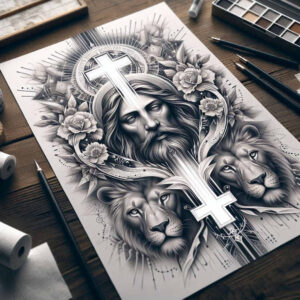 jesus tattoo design ideas layered shading spiritual strength represents courage