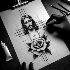 jesus tattoo design ideas Realism realistic proportions symbolic symbol of determination
