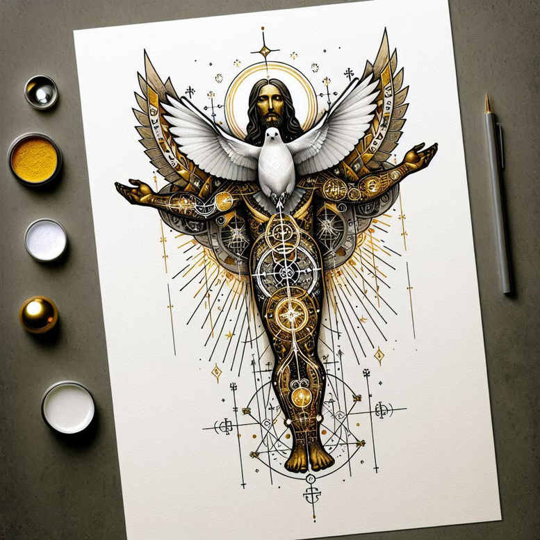 colorful-wolf-tattoo – tattoo design ideas free ai generated – neotraditional-defined-outlines – for-abdomen – Gallery: wolves-inkby-ai