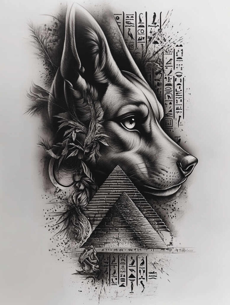 anubis-protector-rich-blacks-for-collarbone – tattoo design ideas free ai generated – Gallery: anubis-inkby-ai