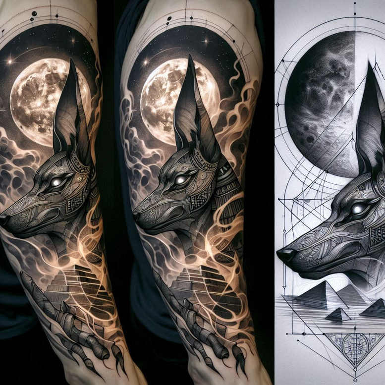 anubis-necropolis-true-rendering-for-arm – tattoo design ideas free ai generated – Gallery: anubis-inkby-ai