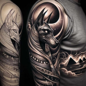 anubis-god-of-death-soft-focus-for-temple – tattoo design ideas free ai generated – Gallery: anubis-inkby-ai