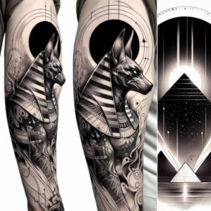 anubis tattoo design ideas Realism depth of field ancient for back of neck
