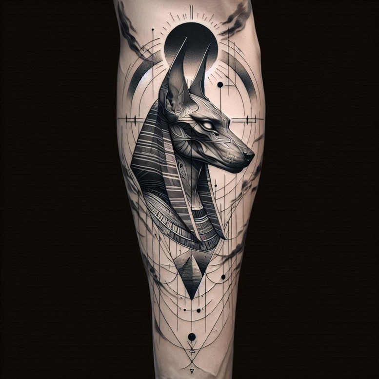 anubis tattoo design ideas Realism natural tones guardian of tombs for heel