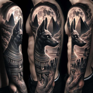 anubis tattoo design ideas Realism realistic perspective priest for behind ear
