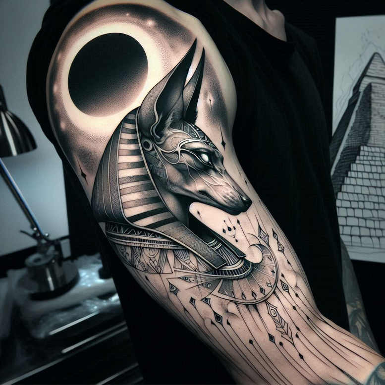 anubis tattoo design ideas Realism color precision protector for elbow
