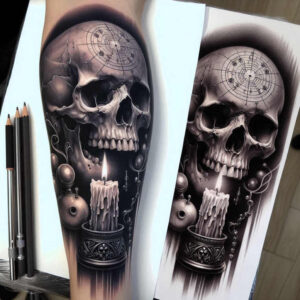 ambient-candle-true-to-life-for-collarbone – tattoo design ideas free ai generated – Gallery: candles-inkby-ai