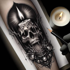 candle-ritual-depth-of-field-for-heel – tattoo design ideas free ai generated – Gallery: candles-inkby-ai