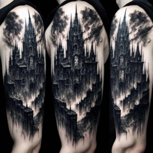 fortress-stronghold-ominous-natural-contrast – tattoo design ideas free ai generated – Gallery: castles-inkby-ai