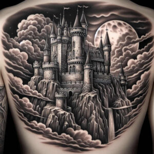 medieval-castle-macabre-refined-contrast – tattoo design ideas free ai generated – Gallery: castles-inkby-ai