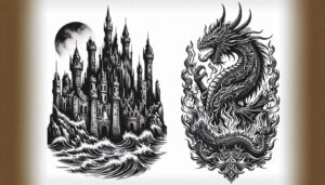 fortress-ruins-murky-light-and-shadow-play – tattoo design ideas free ai generated – Gallery: castles-inkby-ai