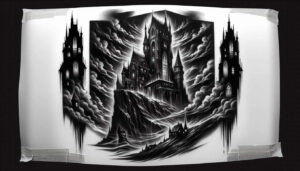renaissance-castle-occult-photorealistic-drawing – tattoo design ideas free ai generated – Gallery: castles-inkby-ai