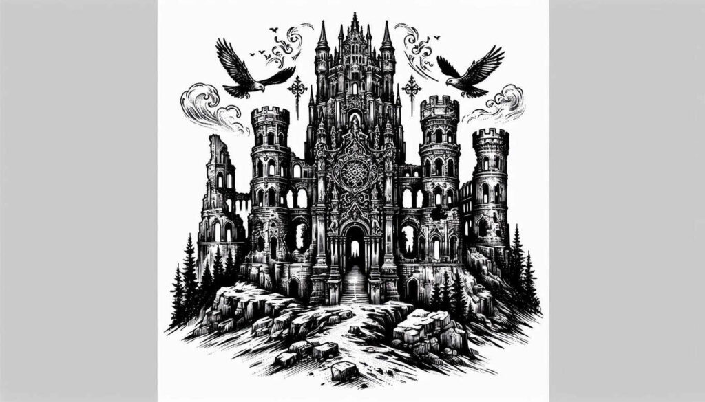 castle-defense-rotting-realistic-color – tattoo design ideas free ai generated – Gallery: castles-inkby-ai