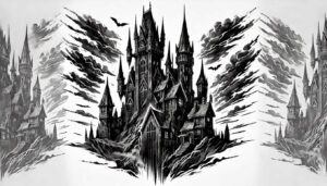 castle-complex-nightmarish-glowing-edges – tattoo design ideas free ai generated – Gallery: castles-inkby-ai