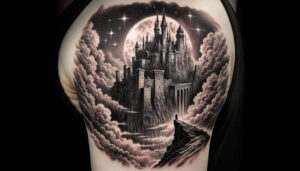 medieval-castle-site-shadows-ai-generated-realism – tattoo design ideas free ai generated – Gallery: castles-inkby-ai