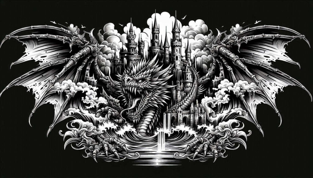 medieval-fortification-weird-clean-whites – tattoo design ideas free ai generated – Gallery: castles-inkby-ai