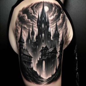 fortress-defense-creepy-realistic-structure – tattoo design ideas free ai generated – Gallery: castles-inkby-ai