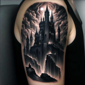 castle-chapel-hidden-soft-contrast – tattoo design ideas free ai generated – Gallery: castles-inkby-ai