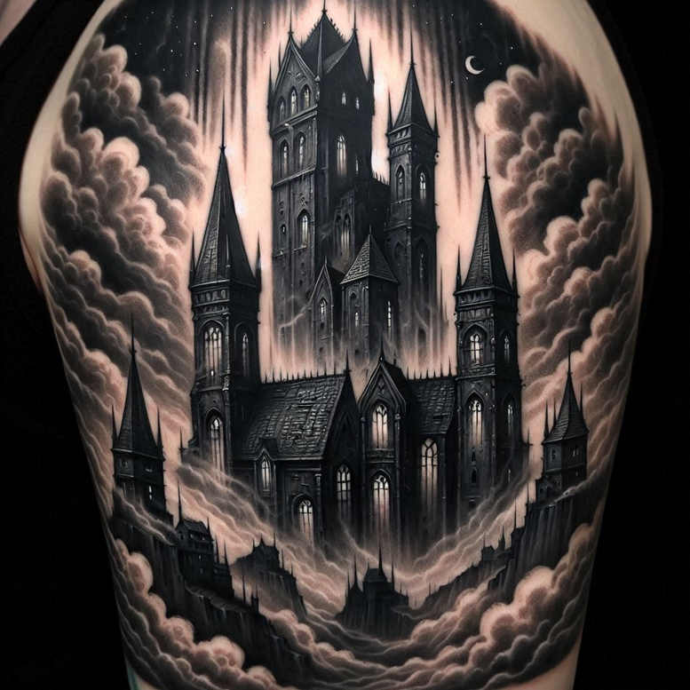 castles tattoo design ideas color saturation ornate details symbolising determination