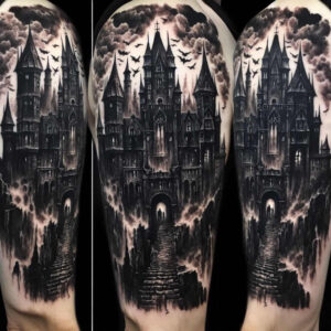 castles tattoo design ideas Surrealism unearthly strong lines symbol of endurance