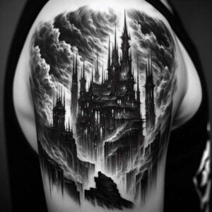 castles tattoo design ideas bold outline sturdy walls for back shoulder