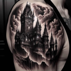 castles tattoo design ideas Realism optical depth towers for heel