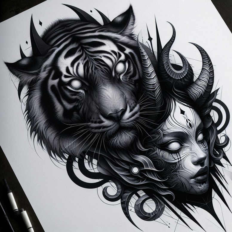 background-mask – tattoo design ideas free ai generated – bloodcurdling – for-upper-arm – Gallery: cover-up-inkby-ai
