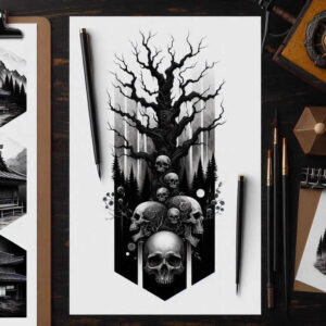 dense-pattern – tattoo design ideas free ai generated – spectral – for-scapula – Gallery: cover-up-inkby-ai