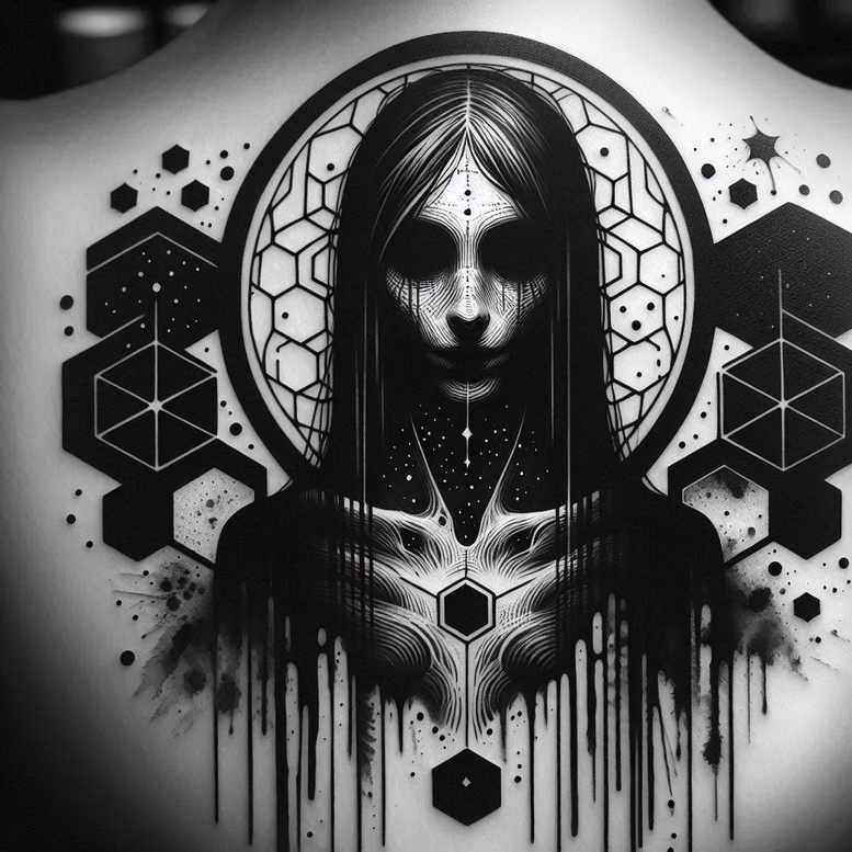 masking – tattoo design ideas free ai generated – dripping – for-back-of-neck – Gallery: cover-up-inkby-ai