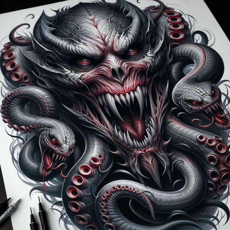 opaque-color – tattoo design ideas free ai generated – frightening – for-elbow – Gallery: cover-up-inkby-ai