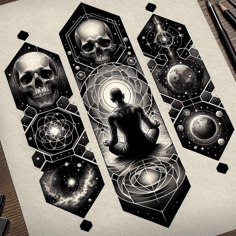 overlapping-design – tattoo design ideas free ai generated – unsettling – for-neck – Gallery: cover-up-inkby-ai