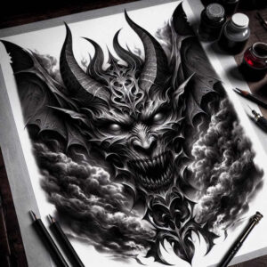 solid-black-fill – tattoo design ideas free ai generated – night-terror – for-lower-back – Gallery: cover-up-inkby-ai