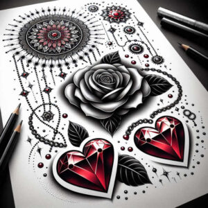 diamond-brilliance – tattoo design ideas free ai generated – neotraditional-clean-fill – for-upper-thigh – Gallery: crowns-and-diamonds-inkby-ai