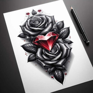 diamond-brilliance – tattoo design ideas free ai generated – surrealism-imaginative – for-upper-chest – Gallery: crowns-and-diamonds-inkby-ai