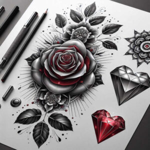 diamond-cluster – tattoo design ideas free ai generated – surrealism-chromatic-aberration – for-collarbone – Gallery: crowns-and-diamonds-inkby-ai