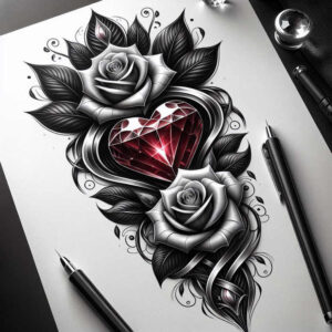 diamond-facet – tattoo design ideas free ai generated – realism-depth-shading – for-lower-thigh – Gallery: crowns-and-diamonds-inkby-ai