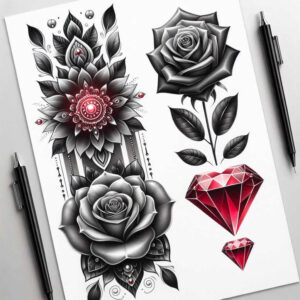 diamond-icon – tattoo design ideas free ai generated – neotraditional-enhanced-shading – for-sternum – Gallery: crowns-and-diamonds-inkby-ai