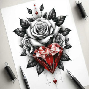 diamond-jewel – tattoo design ideas free ai generated – surrealism-timeless – for-upper-shoulder – Gallery: crowns-and-diamonds-inkby-ai