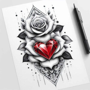 diamond-ornament – tattoo design ideas free ai generated – neotraditional-decorative-flourishes – for-thigh – Gallery: crowns-and-diamonds-inkby-ai