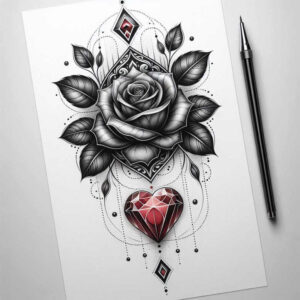 diamond-outline – tattoo design ideas free ai generated – realism-seamless-blend – for-scapula – Gallery: crowns-and-diamonds-inkby-ai