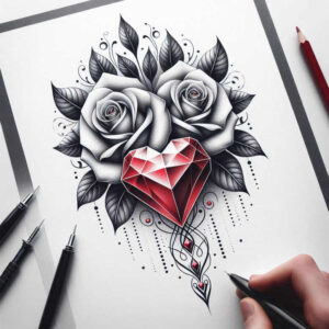 diamond-pattern – tattoo design ideas free ai generated – neotraditional-expressive-lines – for-lower-back – Gallery: crowns-and-diamonds-inkby-ai