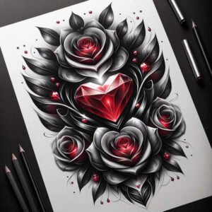 diamond-tattoo – tattoo design ideas free ai generated – neotraditional-artistic-contrast – for-nape – Gallery: crowns-and-diamonds-inkby-ai