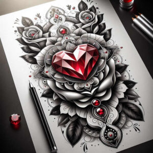 precious-diamond – tattoo design ideas free ai generated – realism-optical-illusion – for-spine – Gallery: crowns-and-diamonds-inkby-ai
