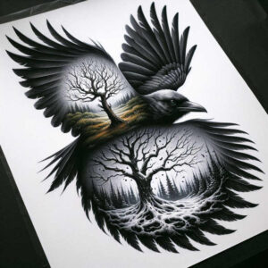 mystical-crow-realistic-proportions-for-back-shoulder – tattoo design ideas free ai generated – Gallery: crows-and-ravens-inkby-ai