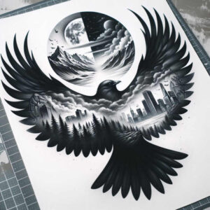 raven-shadow-realistic-lighting-for-side – tattoo design ideas free ai generated – Gallery: crows-and-ravens-inkby-ai