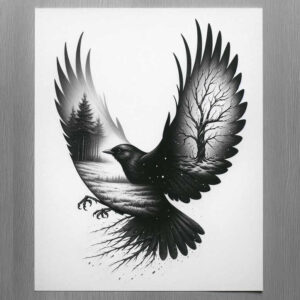 corvidae-soft-transitions-for-thigh – tattoo design ideas free ai generated – Gallery: crows-and-ravens-inkby-ai
