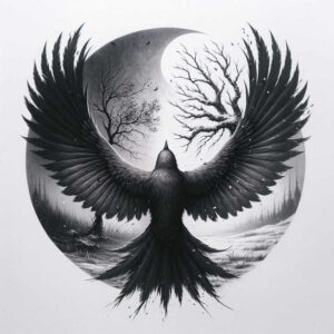 raven-messenger-smooth-gradients-for-lower-thigh – tattoo design ideas free ai generated – Gallery: crows-and-ravens-inkby-ai