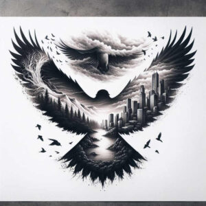crow-omen-contrast-play-for-nape – tattoo design ideas free ai generated – Gallery: crows-and-ravens-inkby-ai