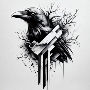 black-crow-true-to-life-for-thigh – tattoo design ideas free ai generated – Gallery: crows-and-ravens-inkby-ai