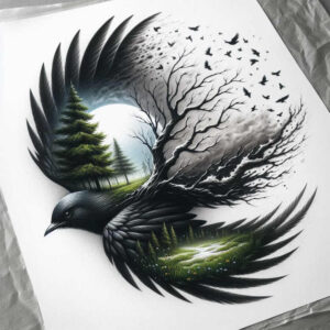 raven-wings-surface-complexity-for-calf – tattoo design ideas free ai generated – Gallery: crows-and-ravens-inkby-ai
